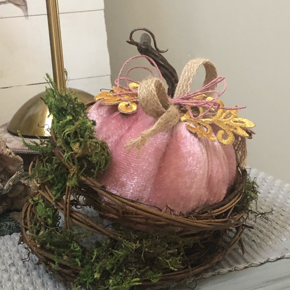 Cloth pumpkin /with moss and vines